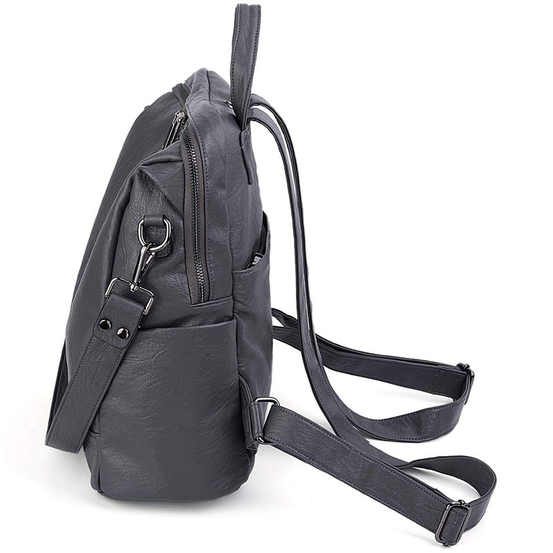 UTO Women Backpack Purse PU Washed Leather Convertible Ladies Rucksack Zipper Pockets Earphone Hole Shoulder Bag - Image 4